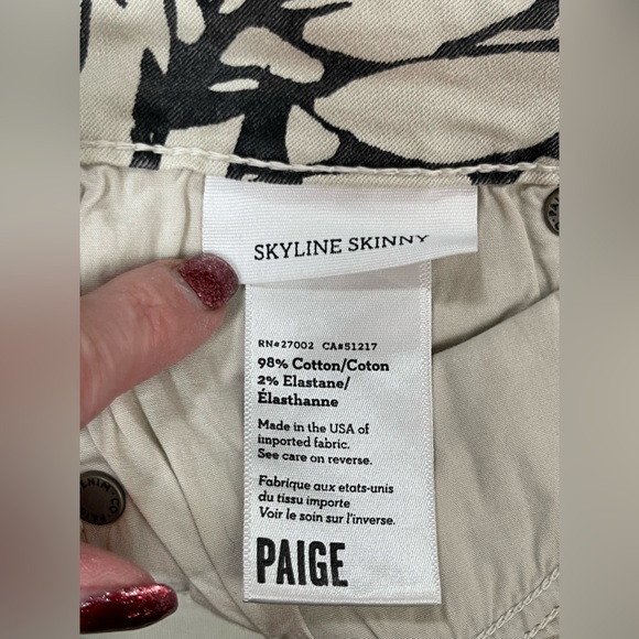PAIGE Denim Taupe Gray Print 5 Pocket SKYLINE SKINNY Jeans Womens Size 27 - Picture 12 of 13